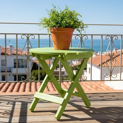 Shine Company Round Wooden Folding Solid Wood Side Table, Outdoor Adirondack Small Patio Table, Lime Green - Image 3