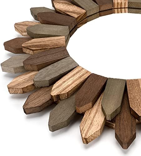 Honiway Boho Wall Decor Mirror 2 Pack 12 inch Rustic Wood Decorative Mirror for Room Decor Rustic Farmhouse Wall Decor for Bedroom Bathroom Living Room Entryway Tril Color - Image 2
