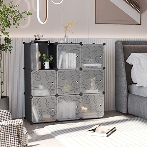 C&AHOME 9-Cube Storage Organizer with Door Cube Shelf Closet Cabinet Black - Image 3