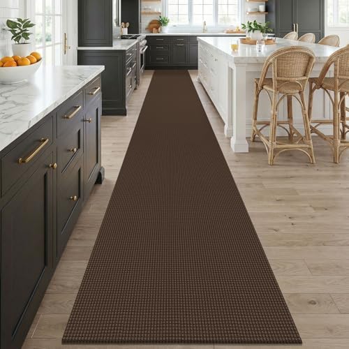KOZYFLY Braided 2.5'x20' Runners Rugs for Hallway, Extra Long Washable Runner Rug, Woven Non Slip Kitchen Runner, Cotton Entryway Rug, Floor Carpet for Entry, Aisle, Hall, Brown/Dark Brown - Image 2