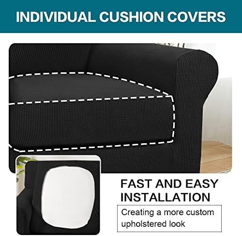 Turquoize 2 Piece Chair Covers Chair Slipcovers for Living Room Armchair Couch Cover Chair Sofa Cover with Individual Cushion Covers Furniture Cover for Chairs Feature Jacquard Fabric (Chair, Black) - Image 5