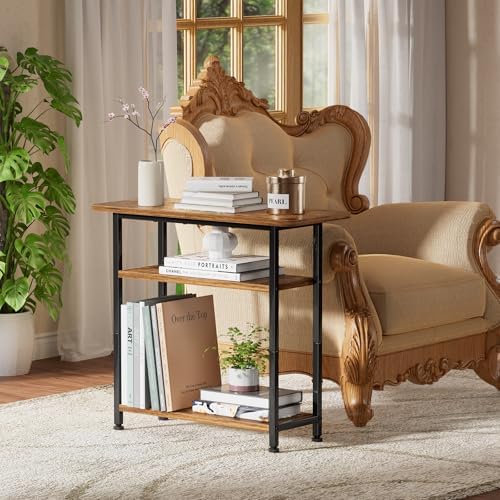 Simple Trending Narrow Side Table, 3-Tier End Table with Wide Storage Tabletop, Nightstand for Bedroom Living Room, Rustic Brown - Image 2