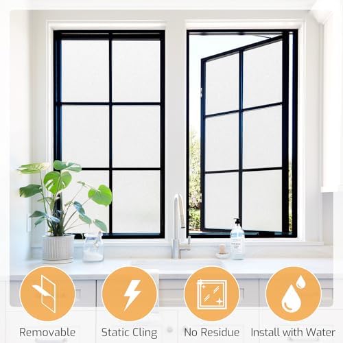 LUTE Frosted Glass Window Privacy Film, Static Cling, White, 35.4" x 78.7" - Image 3