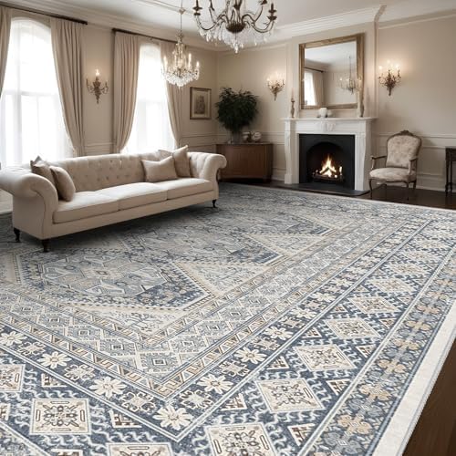 Ksrau 10x14 Area Rug Washable Vintage: Non Slip Living Room Large Rugs Blue - Image 2