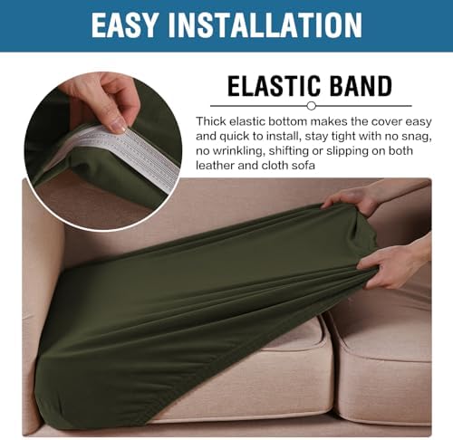 H.VERSAILTEX Velvet Stretch Couch Cushion Cover Plush Cushion Slipcover for Chair Loveseat Sofa Cushion Furniture Protector Seat Cushion Sofa Cover (2 Piece Medium Sofa Cushion Covers, Olive) - Image 4