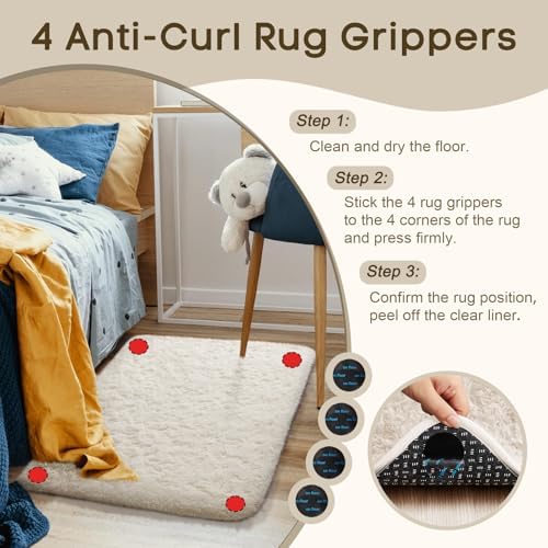 Ophanie Small Ivory Entryway Throw Rugs for Bedroom, 2x3 Mini Area Rug, Affordable Non Slip Fluffy Carpet, Fuzzy Soft Living Room Rugs, Home Decor Aesthetic, Nursery - Image 5
