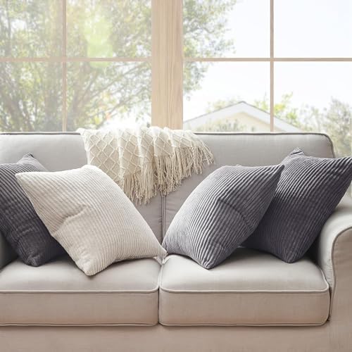 Topfinel Decorative Throw Pillow Covers Cushion Cases, Set of 4 Soft Velvet Modern Double-Sided Designs, Mix and Match for Home Decor, Pillow Inserts Not Included (24x24 inch, Grey) - Image 3