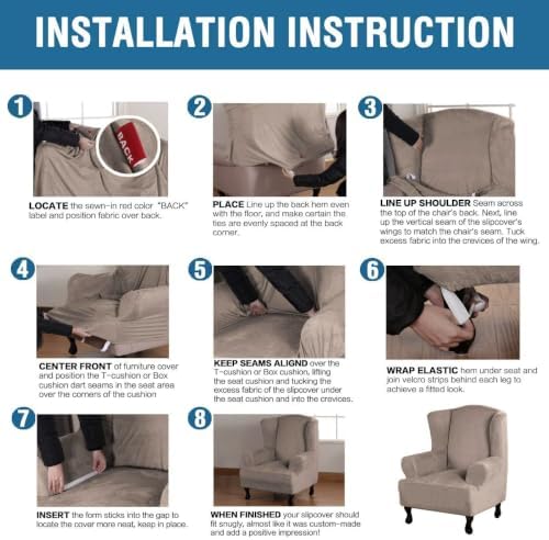 H.VERSAILTEX Wingback Chair Covers Velvet Plush Wing Chair Slipcover 1 Piece High Stretch Wing Back Chair Slipcovers Sofa Cover Furniture Cover with Elastic Bottom, Taupe - Image 6