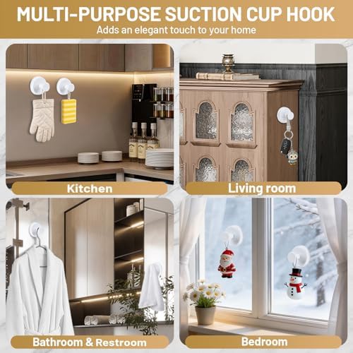 Suction Cup Hooks for Shower No-Drill Bathroom Hooks for Towels, Robes, Loofah Mountable on Bathroom Walls, Kitchen, Glass, Mirrors, Tile and Smooth,Non-Porous Surfaces (2, White) - Image 4
