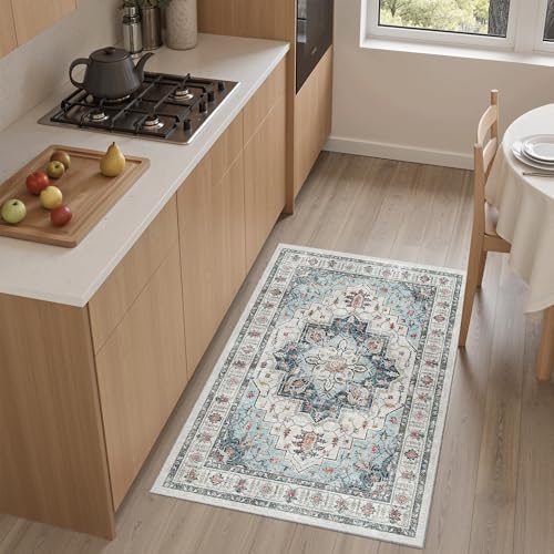 Madane Washable Area Rug 2x3 Small Entryway Rugs Non-Slip, Blue - Image 2