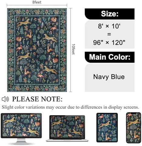 DUKINO 8x10 Area Rugs, Washable Soft Animal Bedroom Rug Non Slip, Navy Blue - Image 2