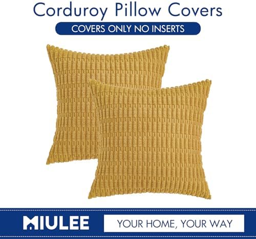 MIULEE Corduroy Decorative Throw Pillow Covers 20x20 Yellow Pack of 2 - Image 6