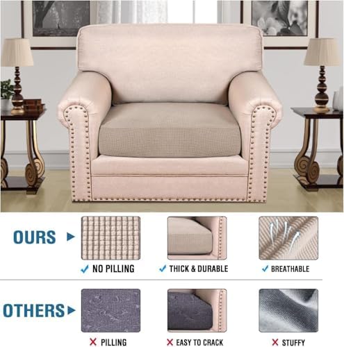 H.VERSAILTEX Super Stretch Individual Seat Cushion Covers Sofa Covers Couch Cushion Covers Slipcover Sets Thick Jacquard Textured Twill Fabric (1 Piece Chair Cushion Cover, Sand) - Image 2