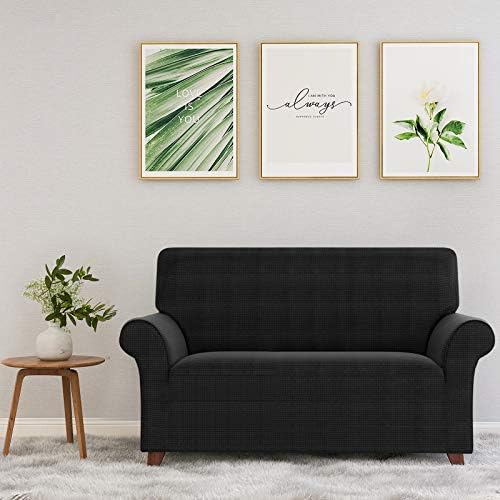 ZNSAYOTX Loveseat Covers High Stretchy Spandex Pet Friendly Sofa Slipcover 1 Piece Non Slip Couch Furniture Protection Covers (Black, Loveseat) - Image 2
