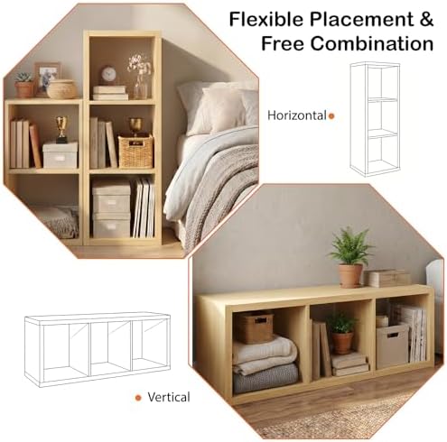 WannabeMyself【2026 Wooden Thick Frame】 3 Cube Storage Organizer with Anti-Tipping Kits, Reversible Open Back Book Shelf,Bookcase for Living Room,Bedroom,Entrance Hall,Office,11.6×36.3×13.1,Oak Color - Image 4