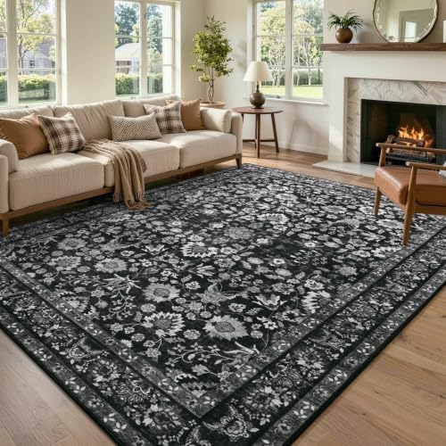 6x9 Ft Large Area Rugs for Living Room, Soft Non-Slip Machine Washable Rug, Vintage Stain Resistant Carpets for Bedroom Nursery Dining Room Home Decor (Black) by Lo%CC%80utiRootHome