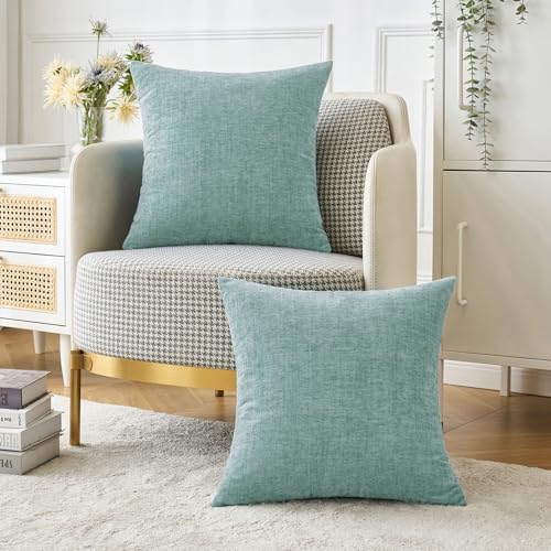 MIULEE Soft Chenille Throw Pillow Covers Aqua Green 16x16 Inch Pack of 2 - Image 5