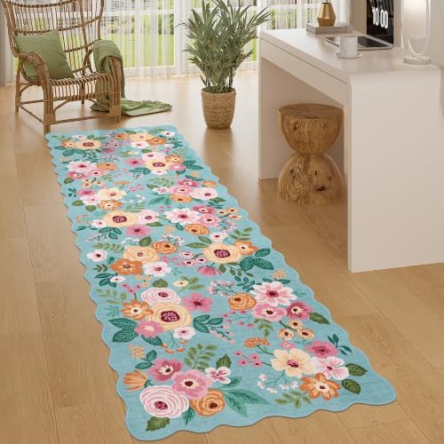 DUKINO 2x6 Runner Rug, Floral Washable Rug for Kitchen Non Slip, Teal - Image 5