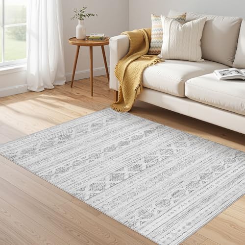 Nakagishi Boho 4x6 Area Rug Living Room Rugs Machine Washable Dark Gray - Image 6