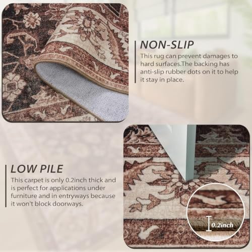 Hanples 2x3 Washable Rugs for Entryway, Vintage Floral Door Mat, Rust - Image 5