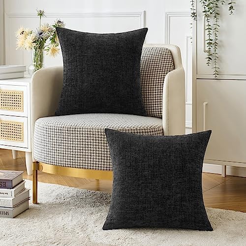 MIULEE Soft Chenille Throw Pillow Covers Black 18x18 Inch Pack of 2 - Image 5