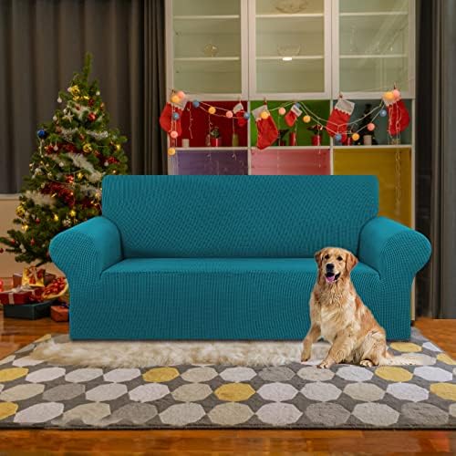 KEKUOU Stretch Loveseat Couch Cover, 2 Cushion Couch Slipcover,Peacock Blue - Image 2