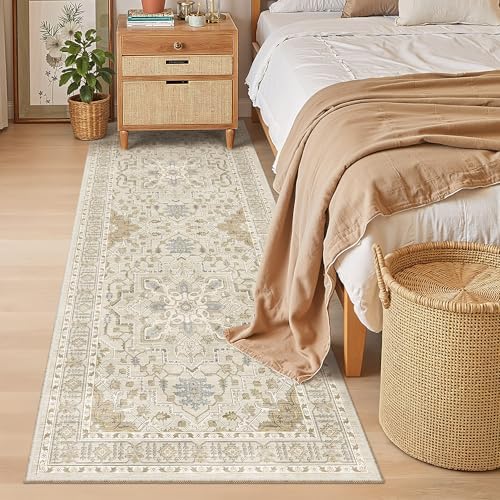 Madane Hallway Runner 3x8, Kitchen Rugs Washable Entry Rug, Beige/Blue - Image 3