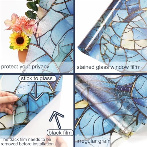 Stickyart Blue Stained Glass Window Film Decorative Privacy Window Film Static Cling Windows Decals Rainbow Anti-Glare Privacy Stickers Removable Sun Blocking for RV Windows Bathroom 17.5"x78.7" - Image 5