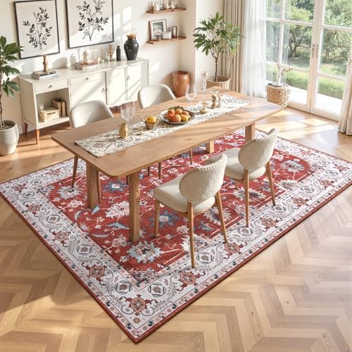 Hanples 4x6 Area Rugs for Living Room, Washable Rug Vintage Floral, Red - Image 4