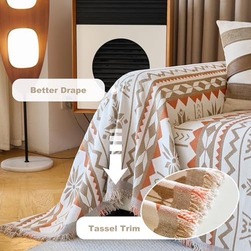 Couch Cover for Dogs Washable Sofa Cover, Sectional Couch Covers, Sofa Covers for 2 Cushion Couch, Non Slip Stripe Sofa Slipcovers Furniture Protector (Khaki Orange,91 * 118) - Image 6