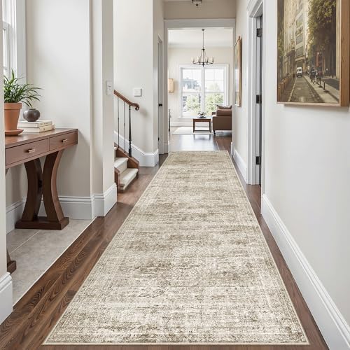 Soalmost Washable Kitchen Runner Rug 3x8 Hallway Entry Rugs Non-Slip, Brown - Image 4