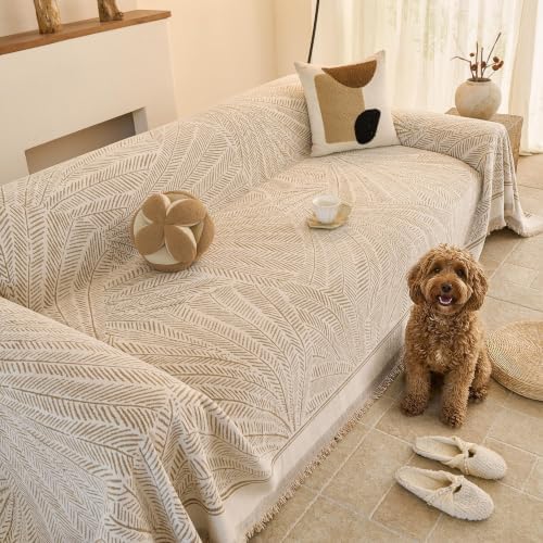 Couch Cover for Dogs Washable Sofa Cover, Sectional Couch Covers, Sofa Covers for 2 Cushion Couch, Non Slip Stripe Sofa Slipcovers Furniture Protector (Khaki, 91 * 150) by Unknown