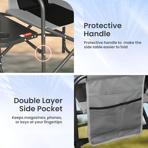2 Pack Directors Chair 17.5" Seat Height, Bar Height Folding Chair with Side Table, Foldable Camping Chair with Side Pocket for Makeup Artist, Sports Event, Supports 400LBS - Black - Image 7