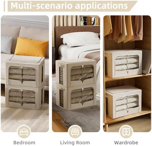 FHSQX 3 Pack Clothes Storage Bins, Beige, 16.5x12.2x12.2inch(40L) - Image 2