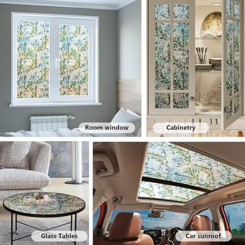Finnez Window Privacy Film Stained Glass, Static Cling, Leaf 23.6″ x 78.7″ - Image 5