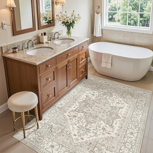 Madane Washable Entry Rug 3x4 Area Rugs for Entryway Kitchen, Beige/Brown - Image 2
