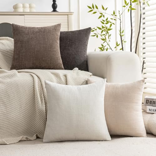 Set of 4 Soft Textured Decorative Throw Pillow Covers 20x20 Inch Cozy Farmhouse Cushion Cover Square Accent Pillow Cases for Bed Couch Sofa Living Room, Neutral - Image 2