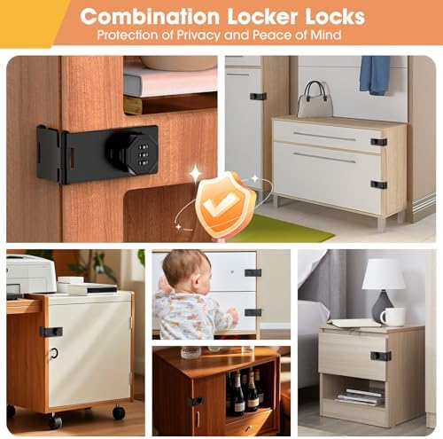 90 Degree Cabinet Locks with Combination, Mechanical Folding Door Latch, Keyless Password Rotary Hasp Latch Lock for Office File Cabinet, Drawers, Locker, Small Door, Cupboard (1, Black) - Image 7