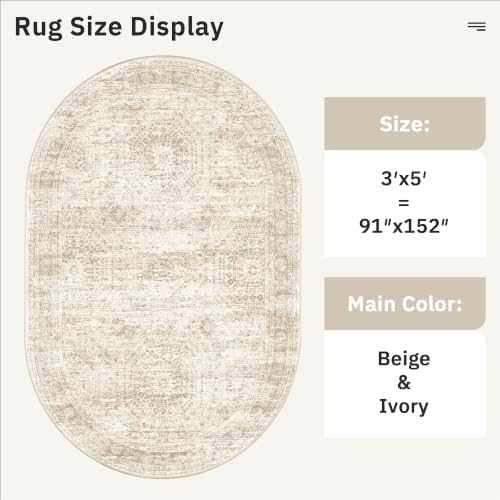 Soalmost Small Oval 3x5 Rug for Entryway Kitchen, Washable Area Rugs, Beige - Image 5