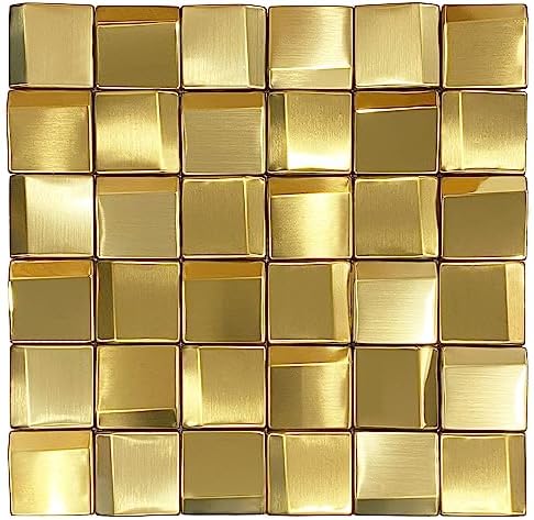 Parrotile 3D Wall Panels Golden 2x2 Metal Mosaic Tile Sheets Backsplash Accent Wall Gold Décor [5 Sheets] by Parrotile
