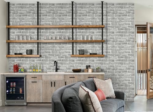 Guvana 17.3" x 394" Grey Brick Wallpaper Peel and Stick 3D Brick Contact Paper Self Adhesive Wallpaper for Bedroom Modern Removable Vinyl Film Decor Backsplash Walls - Image 3