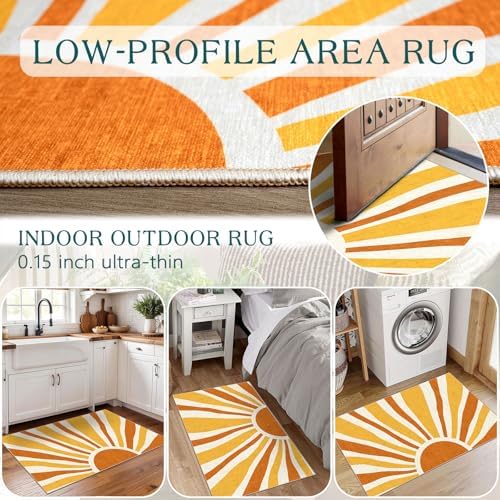 Front Door Mat Indoor Outside Entrance - 2x3 Orange Boho Sun Rug - Image 5