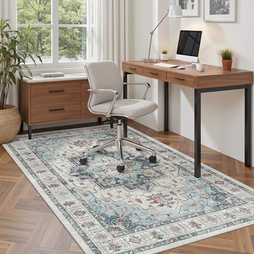 Madane Area Rug 4x6 Washable Rugs Vintage for Living Room, Blue - Image 3