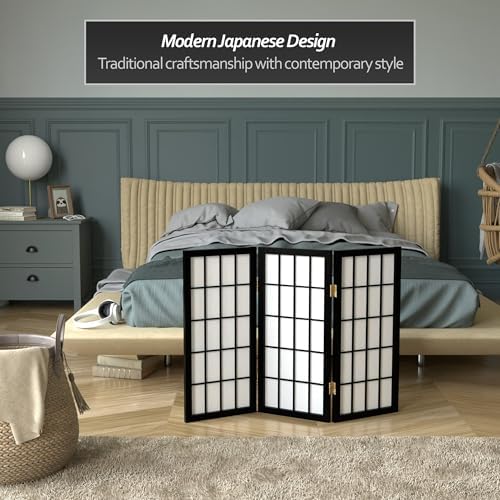2 ft. Short Desktop Window Pane Shoji Screen - Black - 3 Panels - Image 3