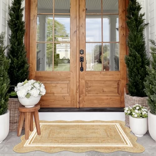 Boho Scalloped Outdoor Rug, 28"x43" Front Door Mat Indoor Entrance - Image 4