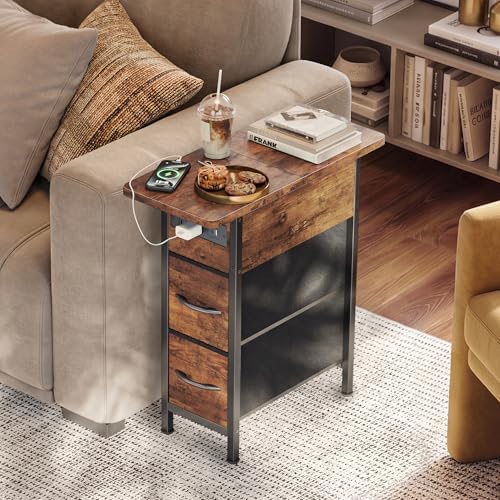 Huuger Narrow End Table with Charging Station, Side Table with 2 Drawers - Image 2
