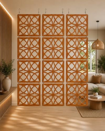 Wooden Teak Tone Hanging Room Divider Panels, Set of 12 by WOODTUCT