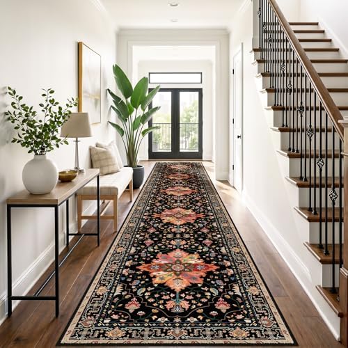 RELEANY Washable Area Rug, Runner 3'x20', Black/Colorful - Image 2