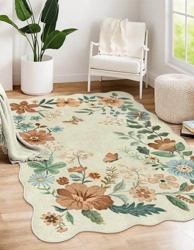 Lahome Floral Machine Washable Rug, Soft 3x5 Rugs for Entryway Bedroom by Lahome