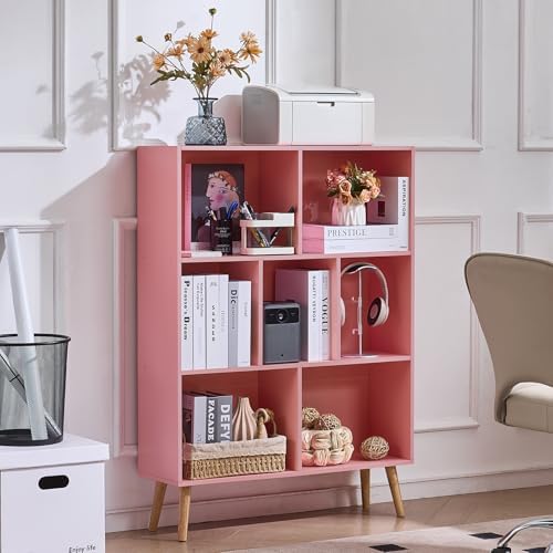 LEYAOYAO Cube Bookshelf, Mid-Century Modern Book Shelf with Legs,Light Pink - Image 3